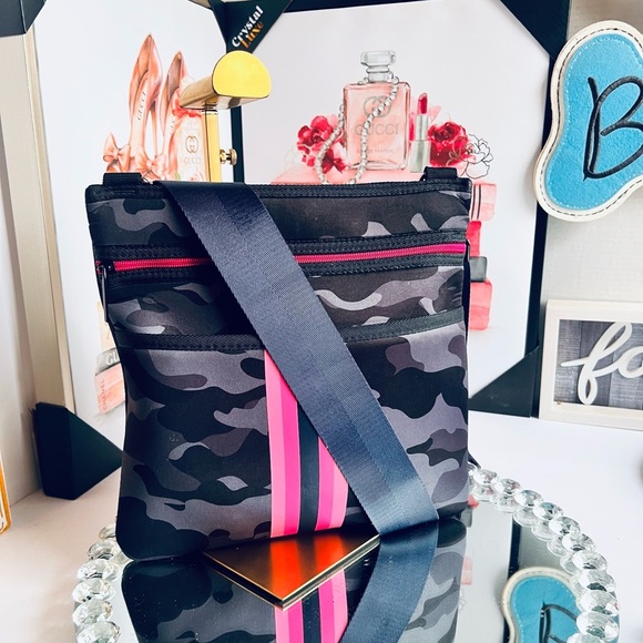 HAUTE SHORE Other - HAUTE SHORE neoprene Camouflage with Pink and Black l Accents crossbody bag